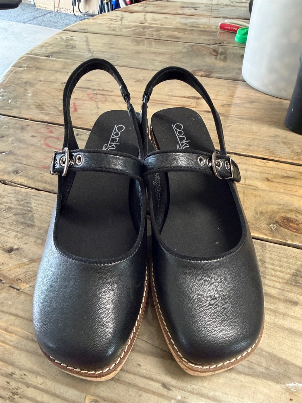 Corkys Black Mary Jane Slingback Clog Mules